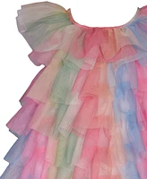 Bonnie Baby Girls Short Sleeve Rainbow Mesh Ruffle Trapeze Dress
