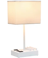 Simple Designs 15.3" Tall Modern Rectangular Multi-Use 1 Light Bedside Table Desk Lamp with 2 Usb Ports and Charging Outlet
