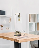 Lalia Home Modern Iron Desk Lamp with Usb Port and Glass Shade, Antique Brass