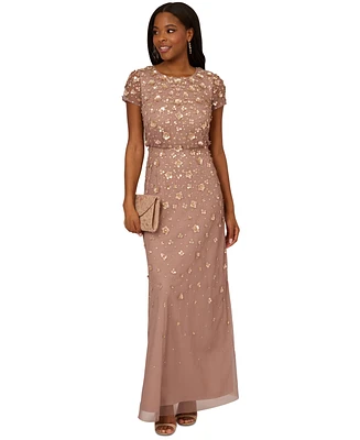 Adrianna Papell Petite 3D Embellished Blouson Gown