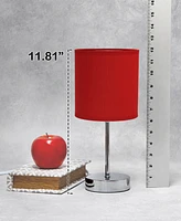 Creekwood Home Nauru 11.81" Traditional Petite Metal Stick Bedside Table Desk Lamp Chrome with Fabric Drum Shade