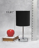 Creekwood Home Nauru 11.81" Traditional Petite Metal Stick Bedside Table Desk Lamp Chrome with Fabric Drum Shade