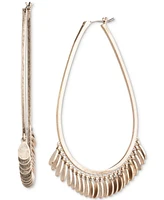 Lauren Ralph Lauren Silver-Tone Disc Fringe Elongated Hoop Earrings