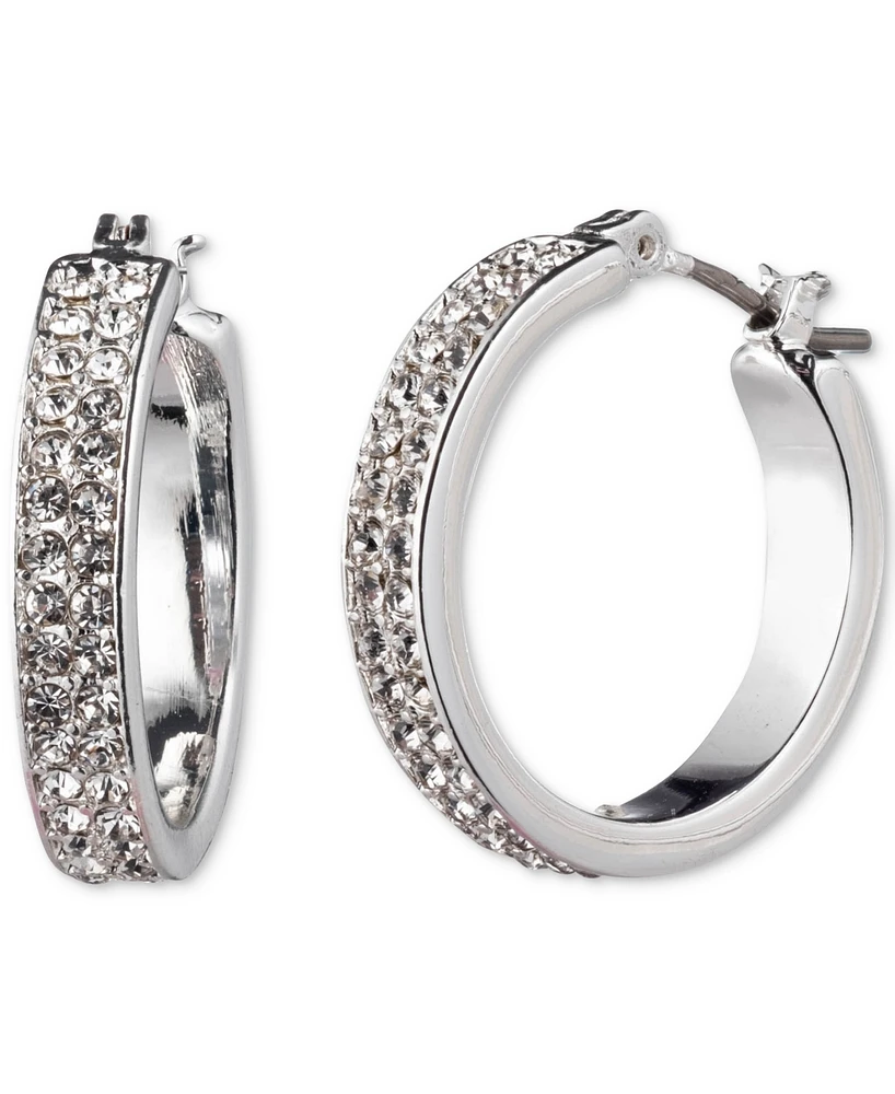 Lauren Ralph Lauren Silver-Tone Small Pave Hoop Earrings, 1"