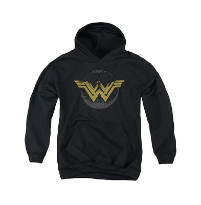 Wonder Woman Boys Movie Youth Distressed Logo Pull Over Hoodie / Hooded Sweatshirt