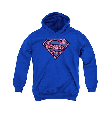 Superman Boys Youth Paisley Shield Pull Over Hoodie / Hooded Sweatshirt