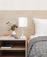 Creekwood Home Oslo 19.5" Contemporary Bedside Standard Metal Table Desk Lamp with White Drum Fabric Shade