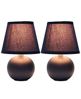 Creekwood Home Nauru 8.66" Traditional Petite Ceramic Orb Bedside Table Desk Lamp Two Pack Set, Tapered Drum Fabric Shade