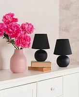 Creekwood Home Nauru 8.66" Traditional Petite Ceramic Orb Bedside Table Desk Lamp Two Pack Set, Tapered Drum Fabric Shade