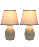 Creekwood Home Nauru 9.45" Traditional Petite Ceramic Oblong Bedside Table Desk Lamp Two Pack Set, Tapered Drum Fabric Shade