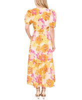 CeCe Women's Puff-Sleeve Floral Maxi Dress