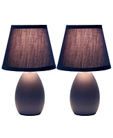 Creekwood Home Nauru 9.45" Traditional Petite Ceramic Oblong Bedside Table Desk Lamp Two Pack Set, Tapered Drum Fabric Shade
