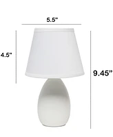 Creekwood Home Nauru 9.45" Traditional Petite Ceramic Oblong Bedside Table Desk Lamp with Tapered Drum Fabric Shade