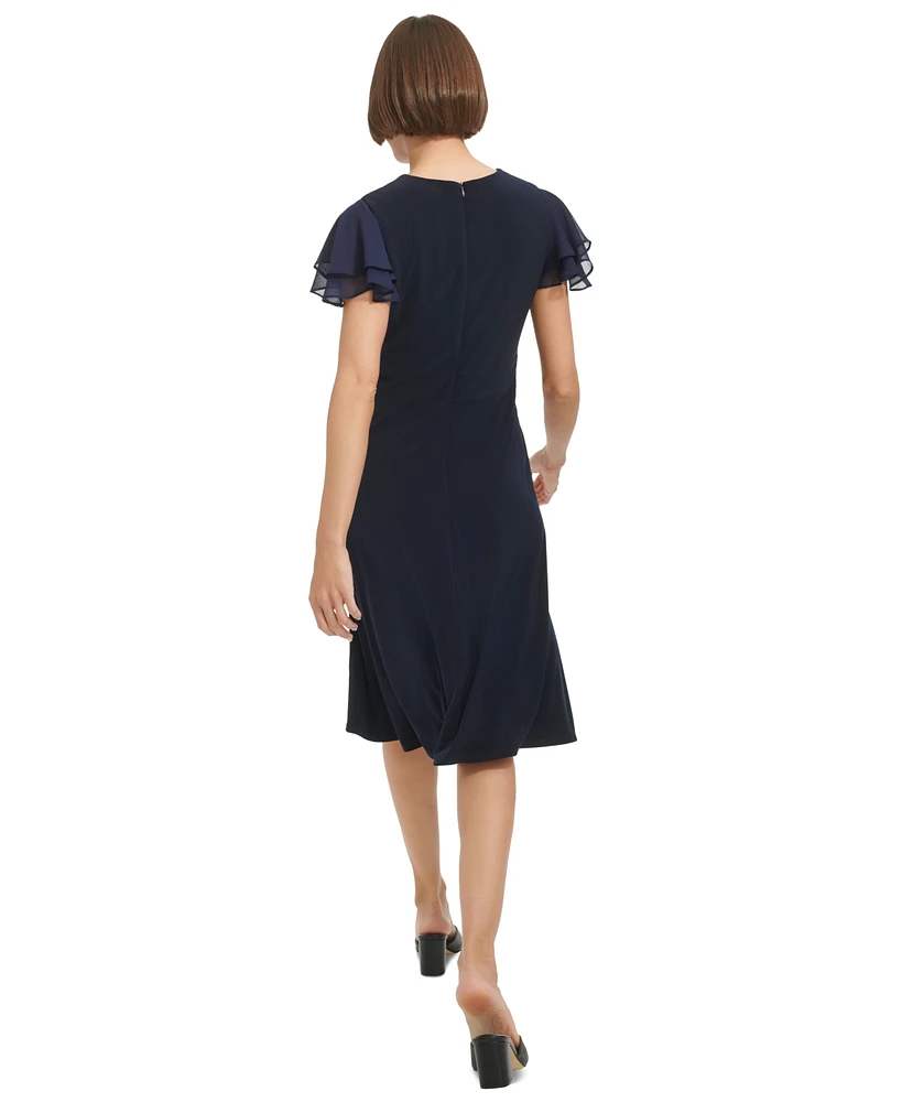 Tommy Hilfiger Women's Flutter-Sleeve Fit & Flare Dress