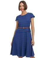 Tommy Hilfiger Women's Belted Cap-Sleeve Fit & Flare Dress