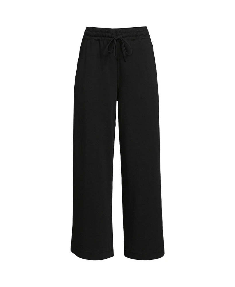 Lands' End Women's Petite Sport Knit Elastic Waist Wide Leg Crop Pants