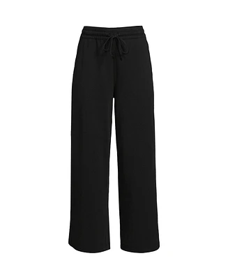 Lands' End Petite Sport Knit Elastic Waist Wide Leg Crop Pants