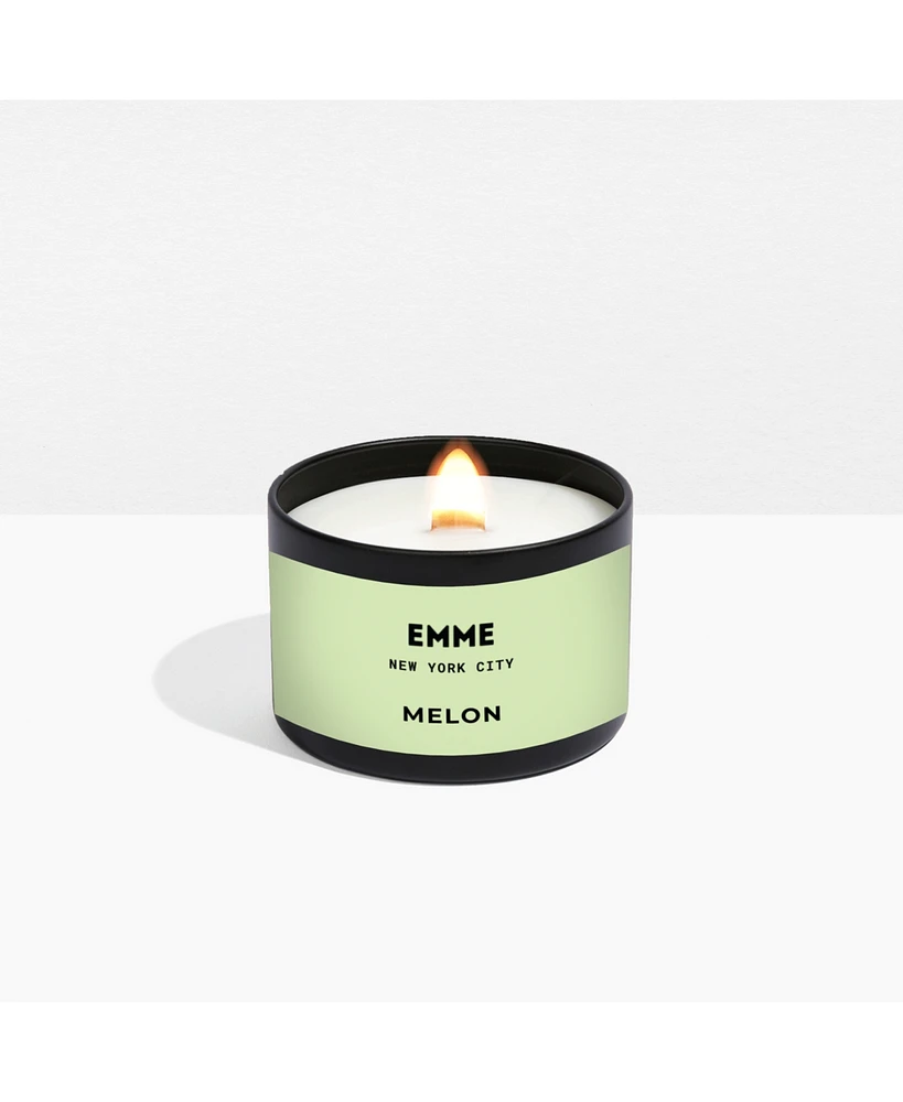 Emme nyc Natural Soy Melon Scented Candle Tin with Wood Wick 4 oz