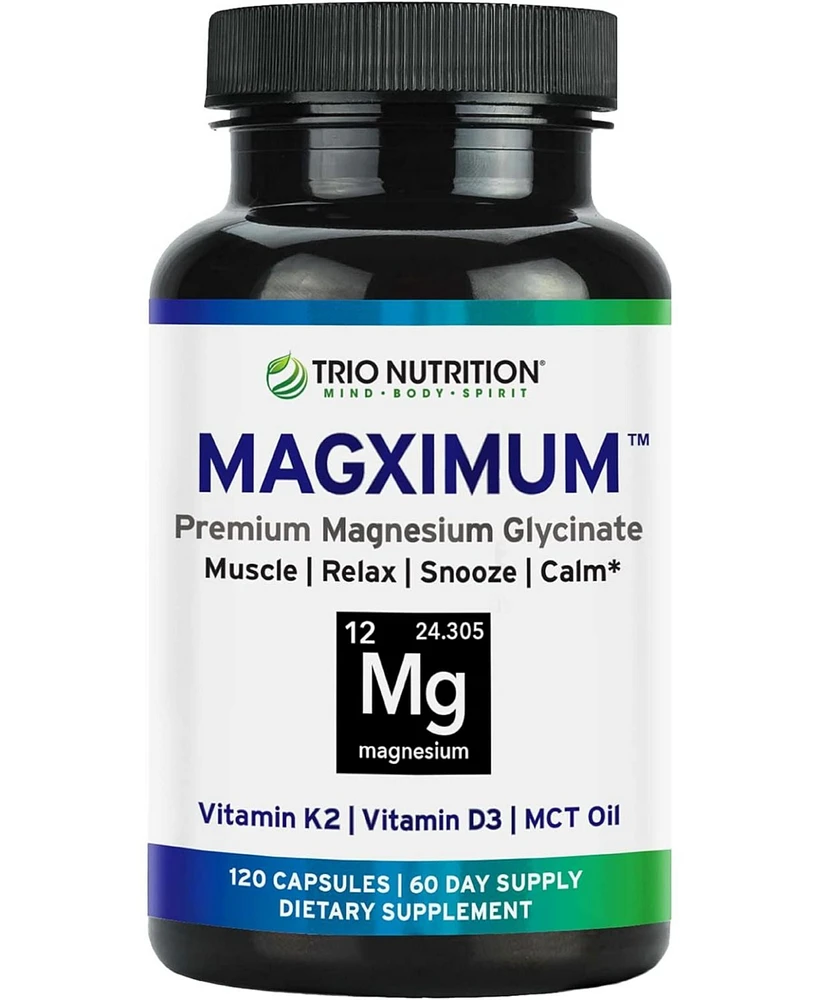 Trio Nutrition MagX Magnesium Glycinate, Vitamin D3, Vitamin K2 & Mct Oil, Chelated Magnesium Supplement, Calm, Relaxation & Recovery