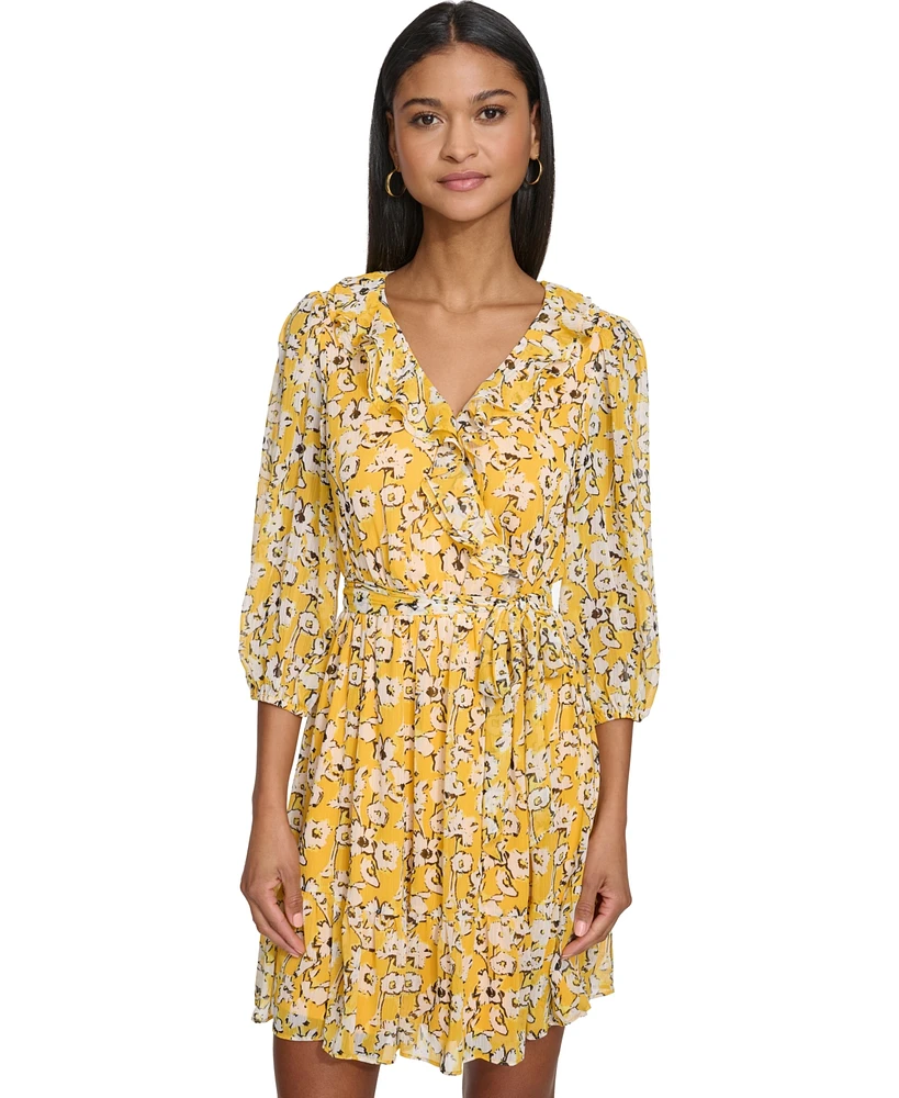 Karl Lagerfeld Paris Women's Floral-Print Belted A-Line Dress