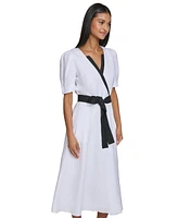 Karl Lagerfeld Paris Women's Linen-Blend Puff-Sleeve Midi Dress