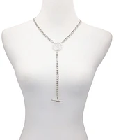 Guess Silver-Tone Pave Quatro G Logo Lariat Necklace, 20" + 2" extender