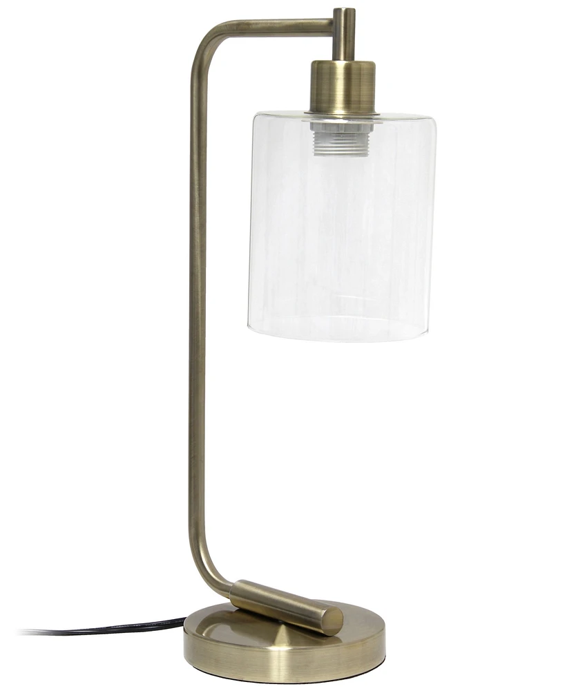 Lalia Home Modern Iron Desk Lamp with Glass Shade, Antique Brass