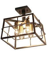 Lalia Home 12.4" Ironhouse Four Light Decorative Squared Metal Semi Flush Mount Celling Light Fixture