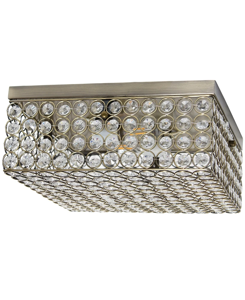 Lalia Home 12" Classix Glam Two Light Decorative Square Crystal and Metal Flush Mount Ceiling Light Fixture