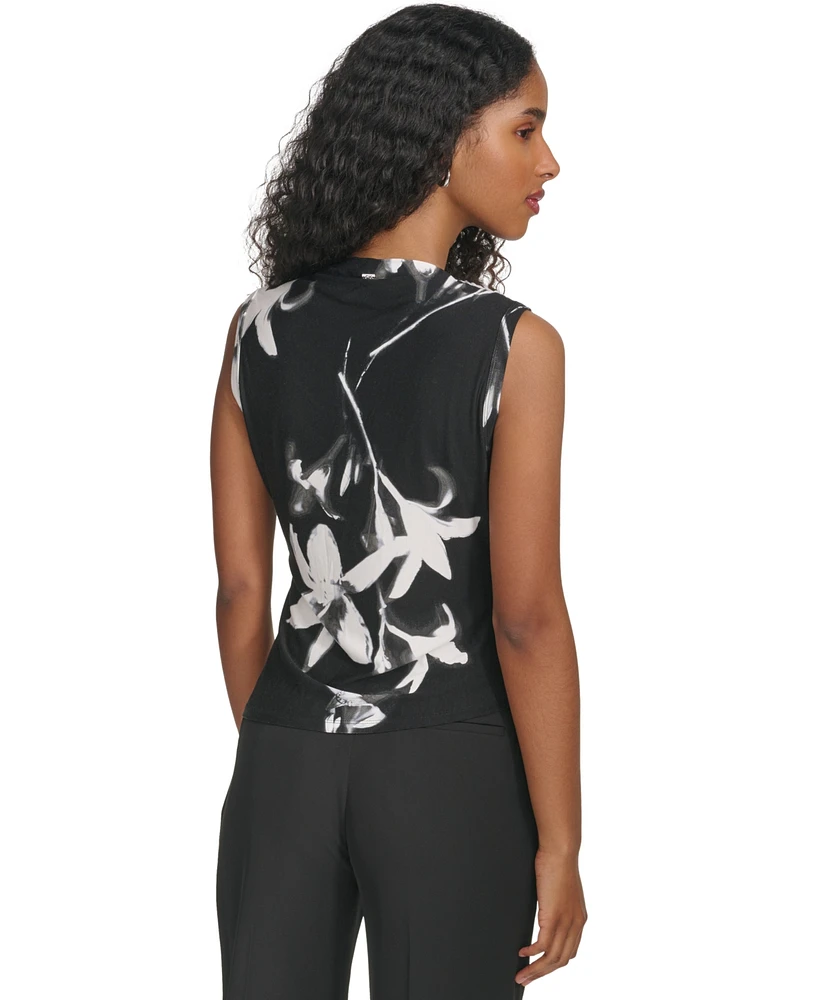 Calvin Klein Women's High-Neck Floral-Print Sleeveless Top