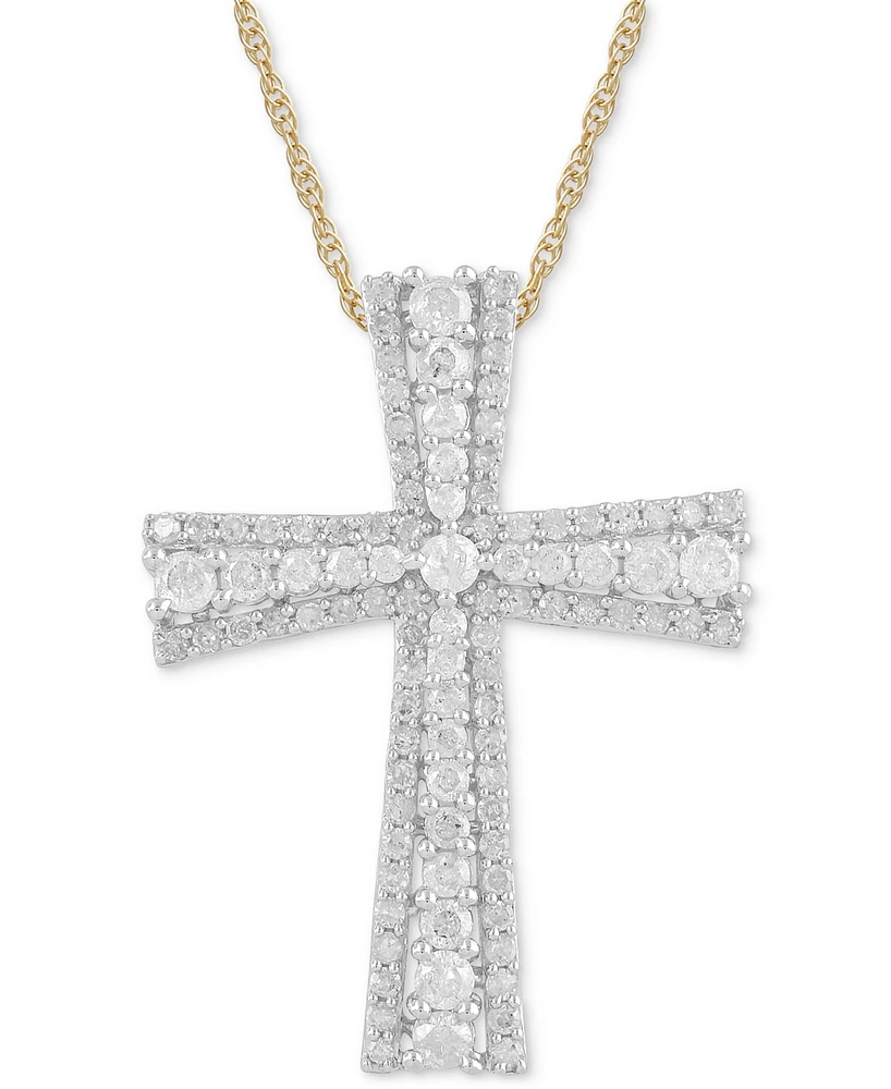 Diamond Flared Cross Pendant Necklace (1 ct. t.w.) in 10k Gold, 16" + 2" extender