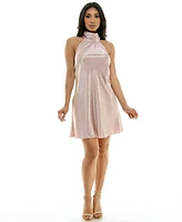 bebe Women's Satin Jacquard Halter Mini Dress