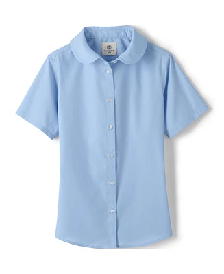 Lands' End Big Girls School Uniform Short Sleeve Peter Pan Collar Broadcloth Shirt