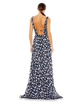 Mac Duggal Women's Floral Print Sleeveless Ruffled High Low Gown