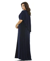 Mac Duggal Women's Jersey Cape Sleeve A Line Gown