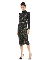 Mac Duggal Women's Embellished Mock Neck Long Sleeve Dress