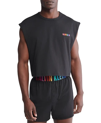 Calvin Klein Men's Intense Power Pride Cropped Logo Embroidered Cotton Muscle Tank