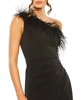 Mac Duggal Women's One Shoulder Feather Trim Gown