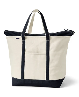 Lands' End Natural 5 Pocket Zip Top Canvas Tote Bag