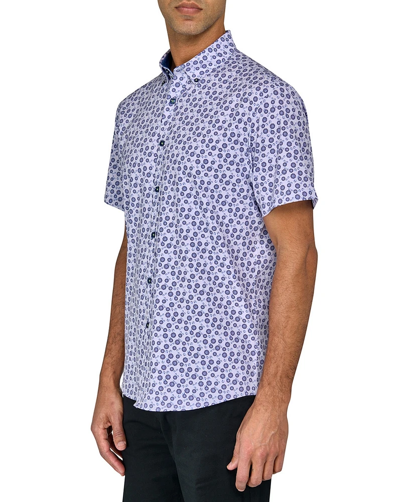 Society of Threads Men's Regular-Fit Non-Iron Performance Stretch Medallion-Print Button-Down Shirt