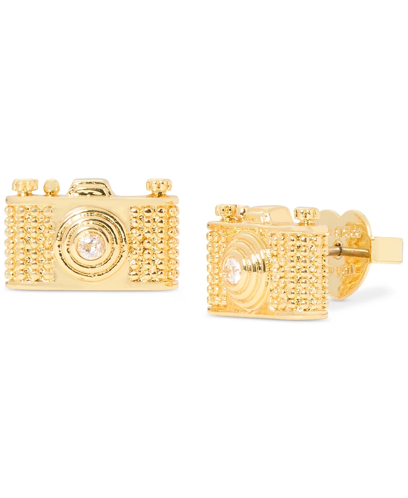 Kate Spade New York Gold-Tone Away We Go Cubic Zirconia Camera Stud Earrings