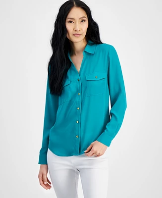 I.n.c. International Concepts Women's Collared Button-Down Blouse