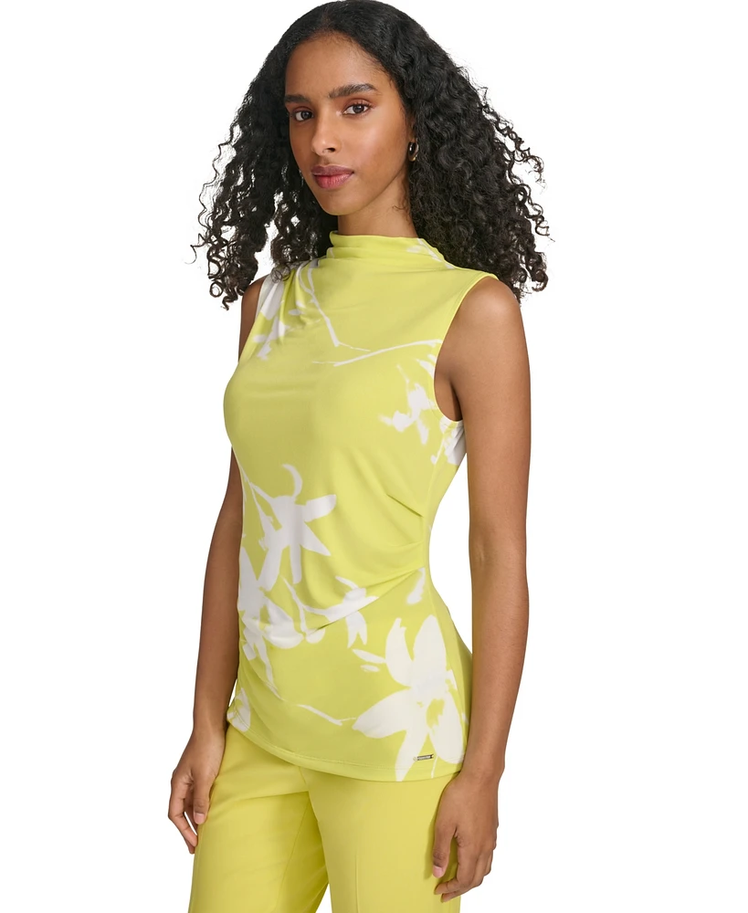 Calvin Klein Women's High-Neck Floral-Print Sleeveless Top