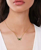 Green Quartz (1/10 ct. t.w.) & Lab Grown White Sapphire (1/4 ct. t.w.) Butterfly 18" Pendant Necklace in 14k Gold-Plated Sterling Silver