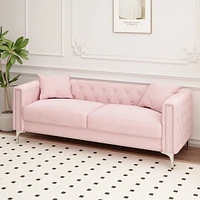 Streamdale Furniture Sofa Includes 2 Pillows, 83" Pink Velvet Triple Sofa, Suitable For Large And Small Spaces