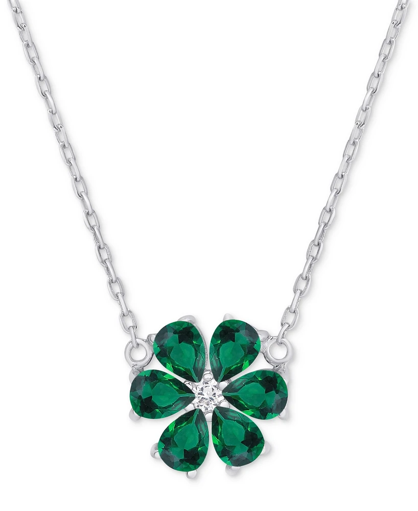 Green Quartz (5/8 ct. t.w.) & Lab Grown White Sapphire (1/20 ct. t.w.) Flower 18" Pendant Necklace in Sterling Silver