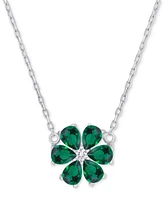 Green Quartz (5/8 ct. t.w.) & Lab Grown White Sapphire (1/20 ct. t.w.) Flower 18" Pendant Necklace in Sterling Silver