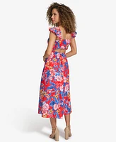 Siena Women's Floral Back-Cutout Ruffled Sleeveless Midi Dress