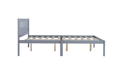 Simplie Fun Full Size Bed, Wood Platform Bed Frame With Headboard For Kids, Slatted, Gray