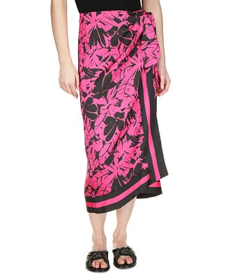 Michael Kors Women's Lush Palm-Print Faux-Wrap Midi Skirt
